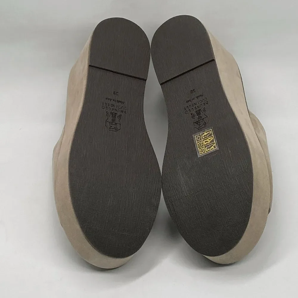 Brunello Cucinelli Suede Monili Platform Slide Sandals size 38